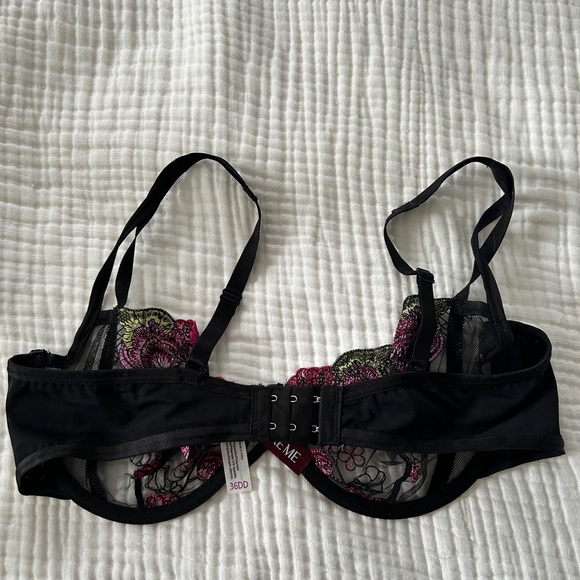 Adore Me Jayda Unlined Black and Pink Floral Embroidered Bra - Picture 2 of 3
